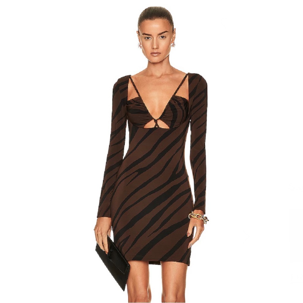 NEW ET OCHS REVOLVE BROWN ZEBRA PRINT CUTOUT MINI DRESS